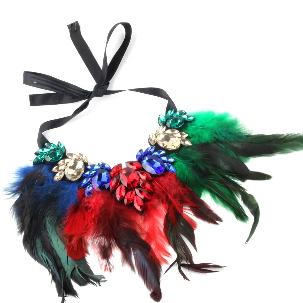 Chunky Feather Crystal Pendant Necklace