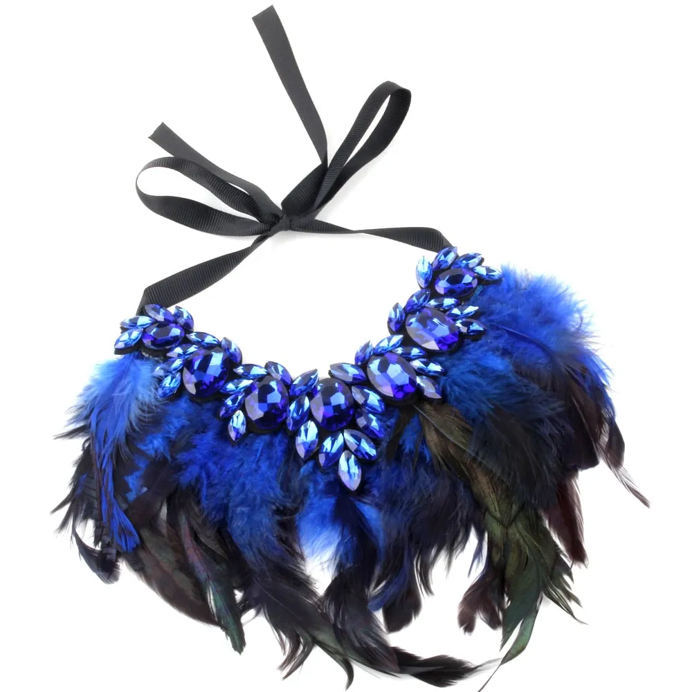 Chunky Feather Crystal Pendant Necklace