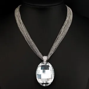 Chunky Multi-Chain Big Glass Luxury Crystal Stone Necklace