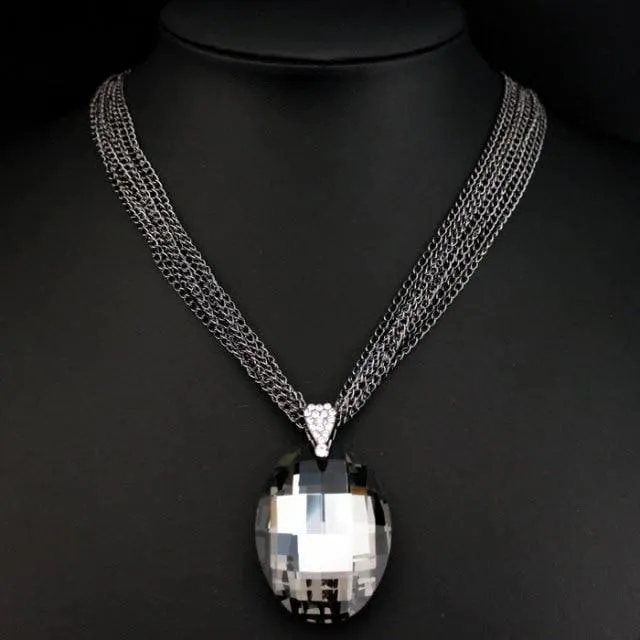 Chunky Multi-Chain Big Glass Luxury Crystal Stone Necklace