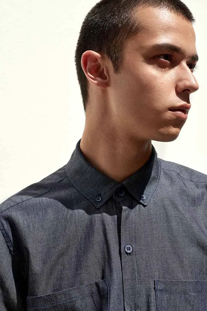 Classic Denim Button Up Short Sleeve Shirt