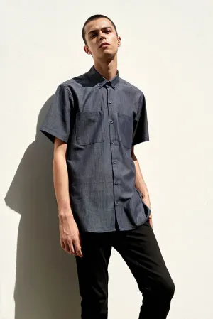 Classic Denim Button Up Short Sleeve Shirt