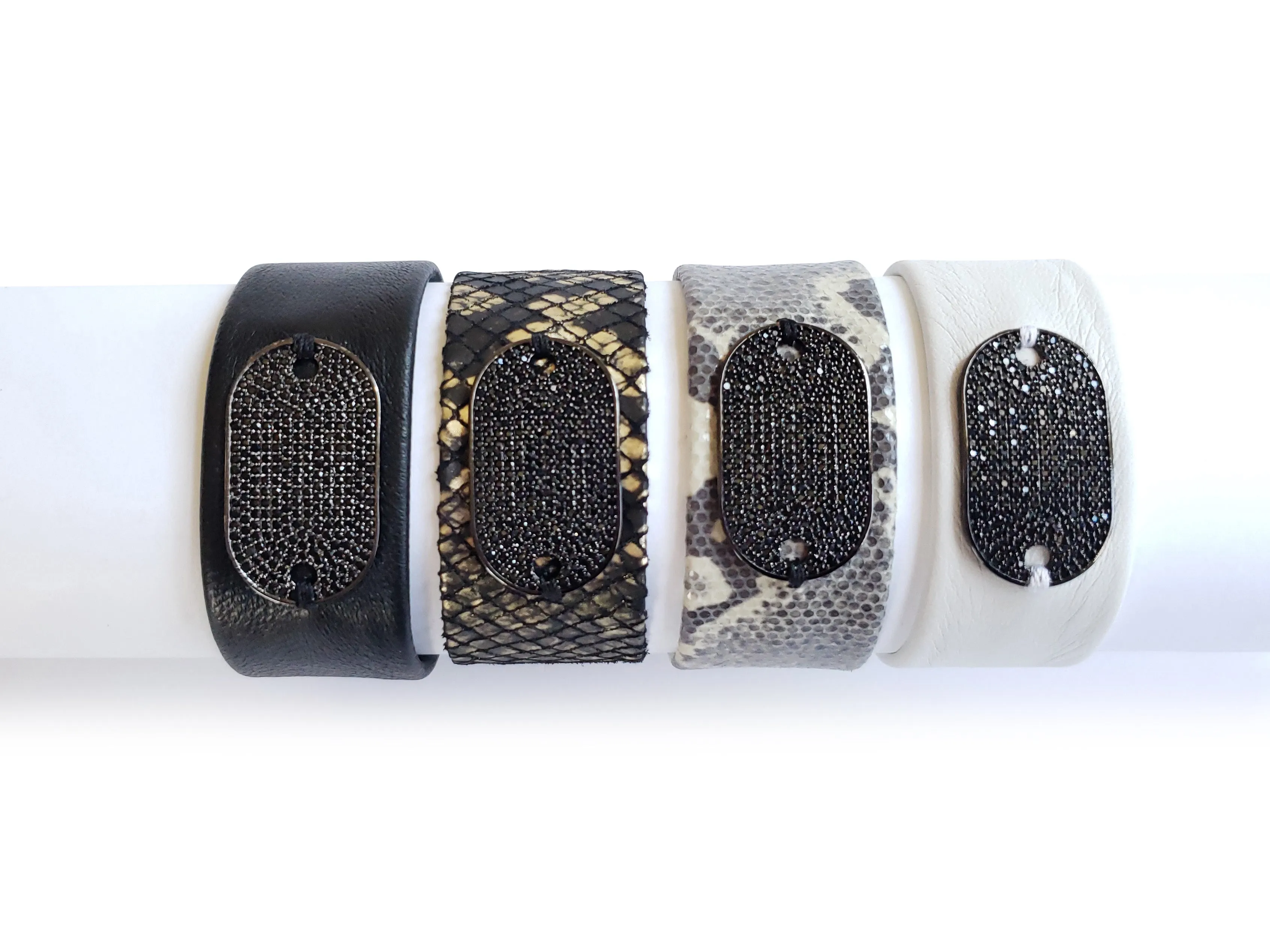 Classic Gunmetal Rectangle Micro Pave SZ Tag Bracelet
