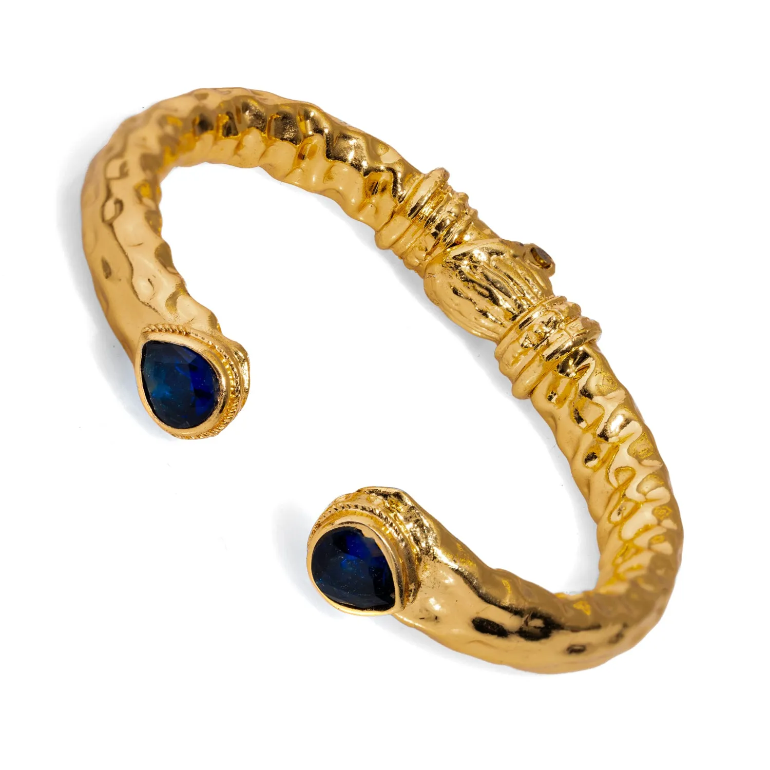 Cleopatra Sapphire Stone & Gold Cuff Chunky Bracelet