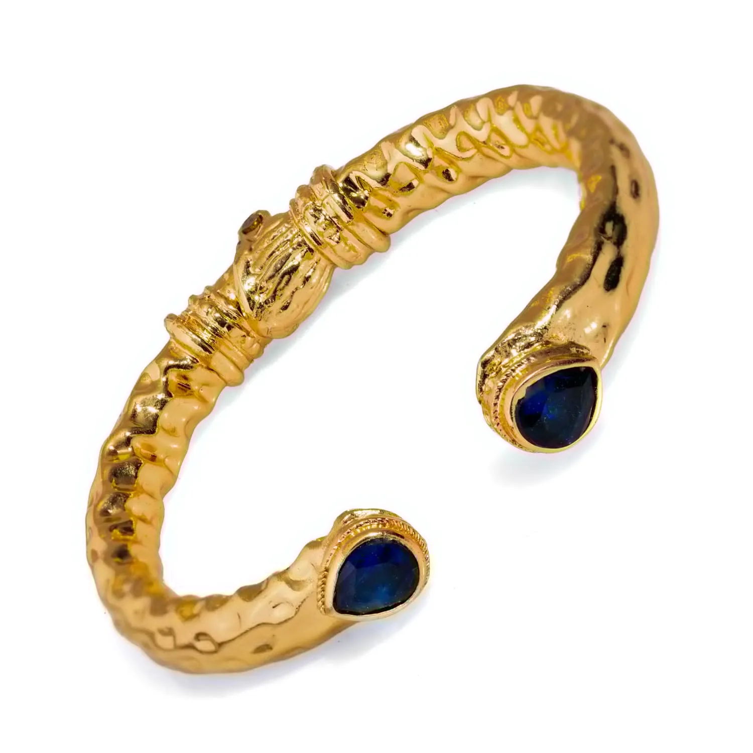 Cleopatra Sapphire Stone & Gold Cuff Chunky Bracelet