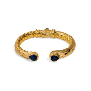 Cleopatra Sapphire Stone & Gold Cuff Chunky Bracelet