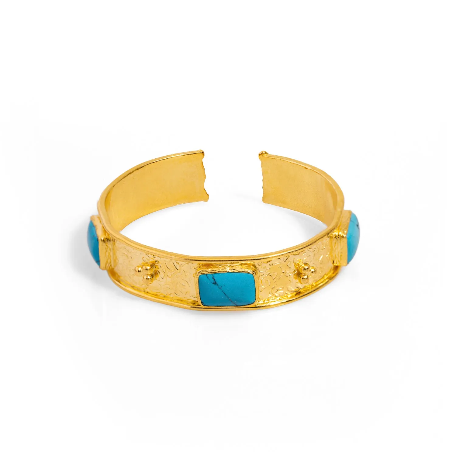 Cleopatra Turquoise Gemstone & Gold Antique Cuff Bracelet