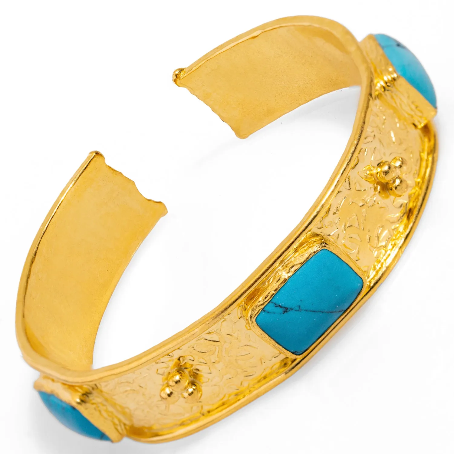Cleopatra Turquoise Gemstone & Gold Antique Cuff Bracelet
