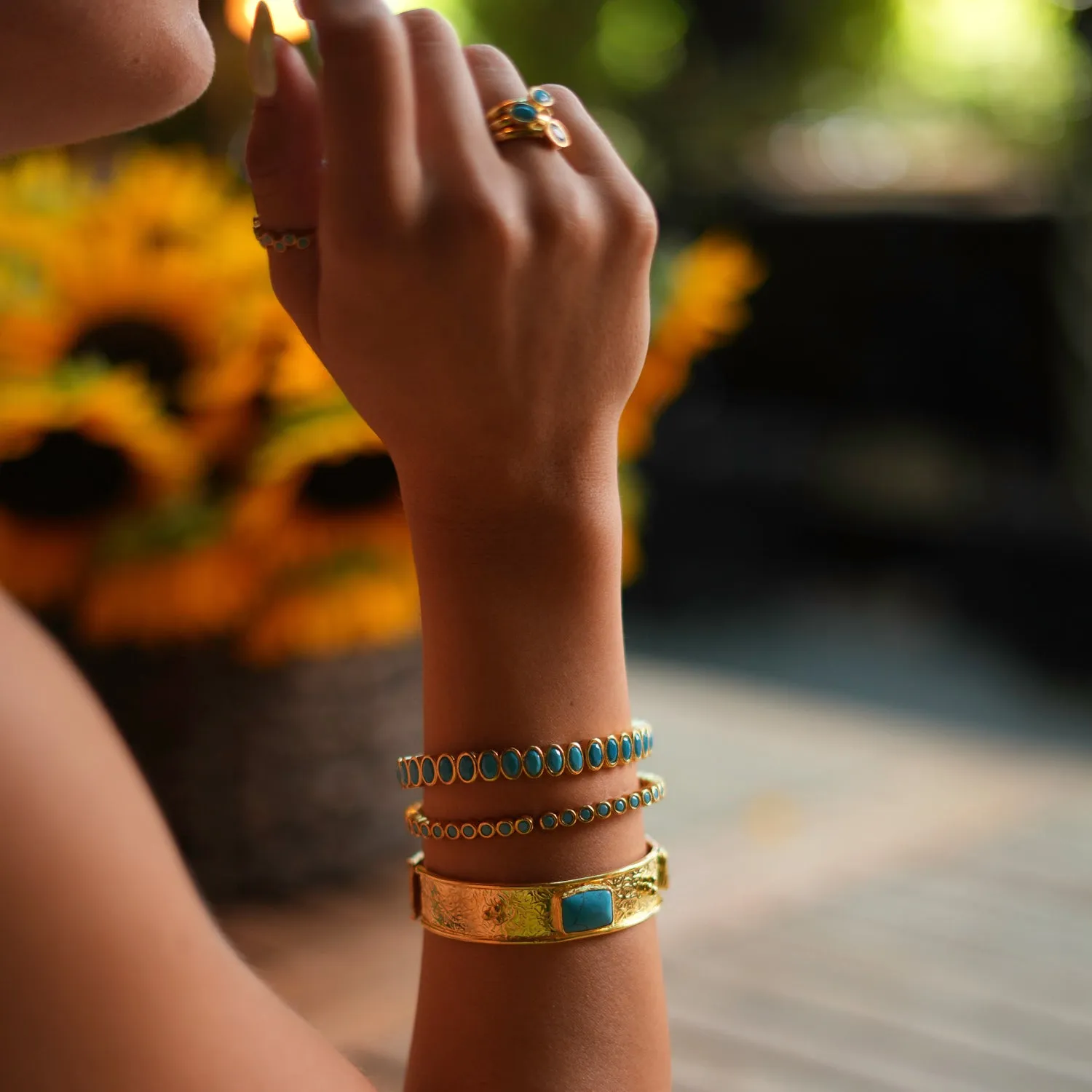 Cleopatra Turquoise Gemstone & Gold Antique Cuff Bracelet