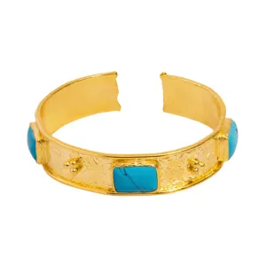 Cleopatra Turquoise Gemstone & Gold Antique Cuff Bracelet