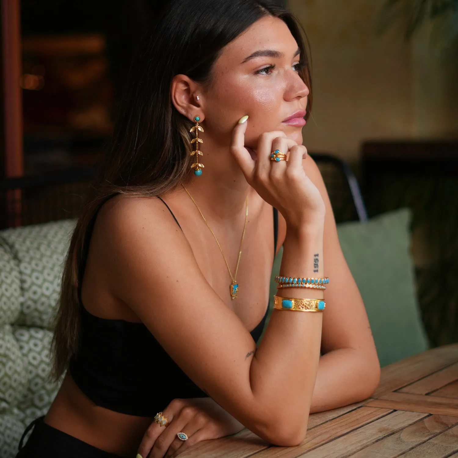 Cleopatra Turquoise Gemstone & Gold Antique Cuff Bracelet