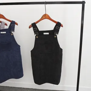 Clobee Autumn Winter Dress Women Bandage Vintage Sundress College Wind Corduroy Loose Strap Dress Female Mori Girls Midi Dresses