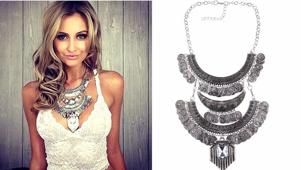 Collar Coin Crystal Maxi Choker Pendant & Necklace