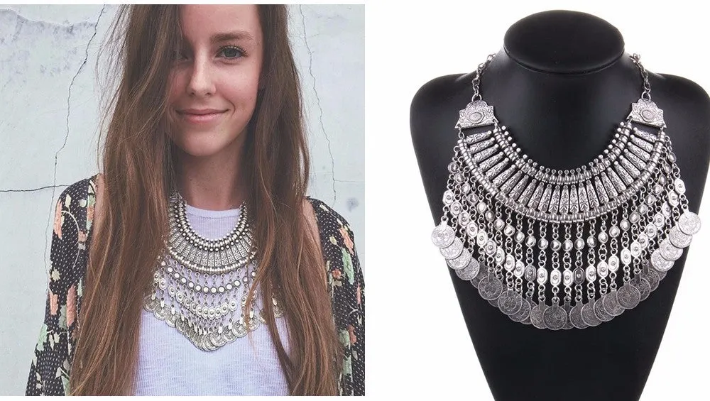 Collar Coin Crystal Maxi Choker Pendant & Necklace