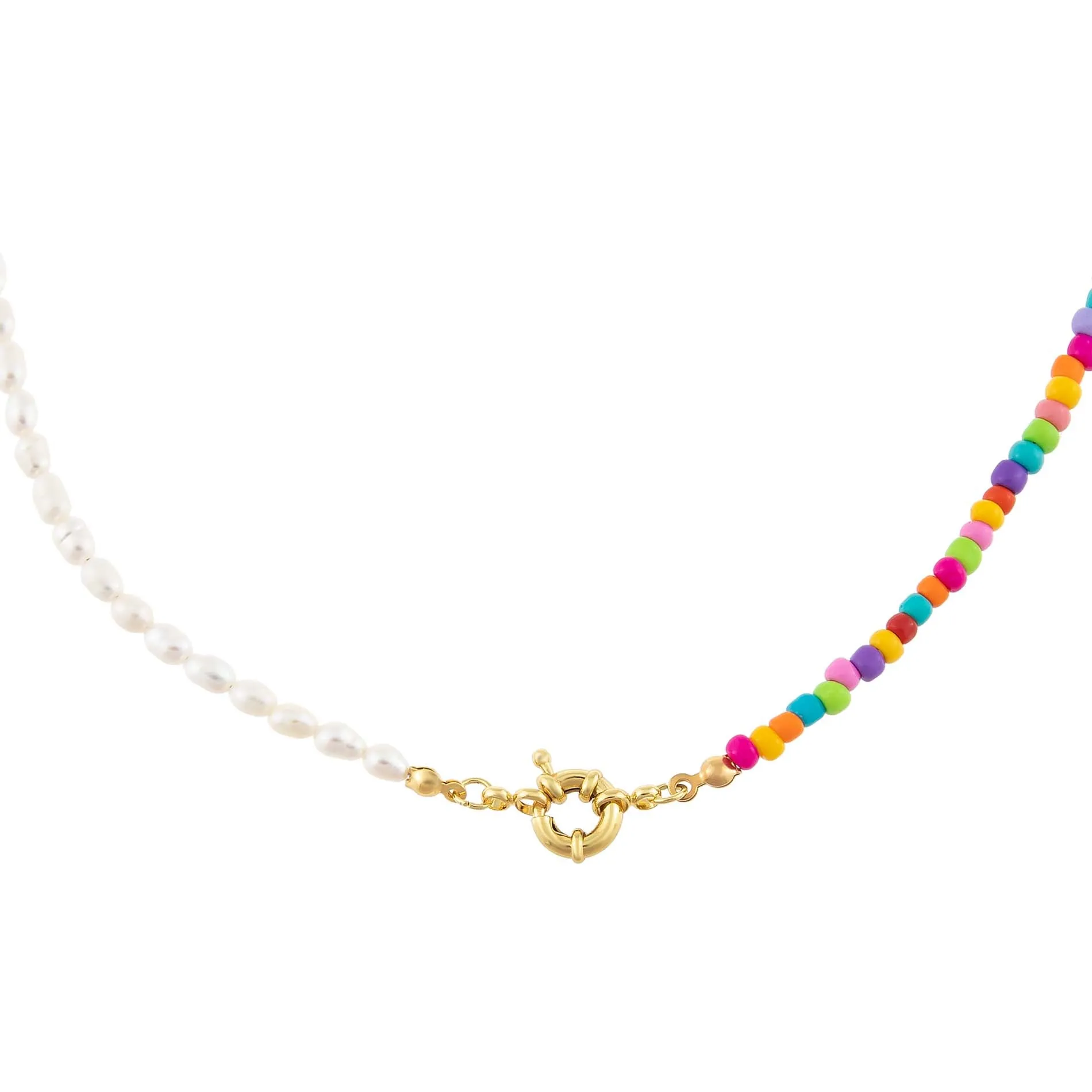 Colored Bead X Pearl Toggle Necklace