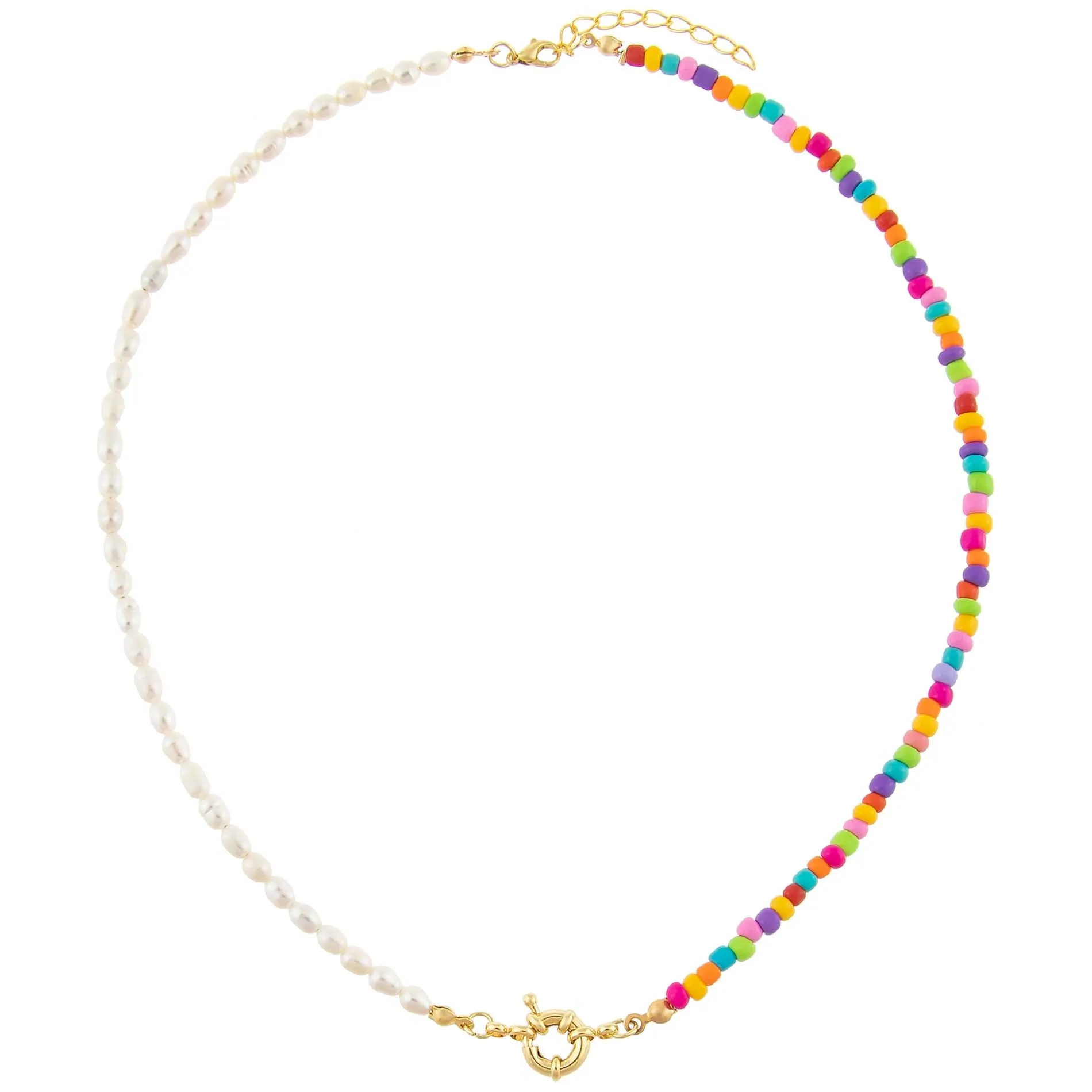 Colored Bead X Pearl Toggle Necklace
