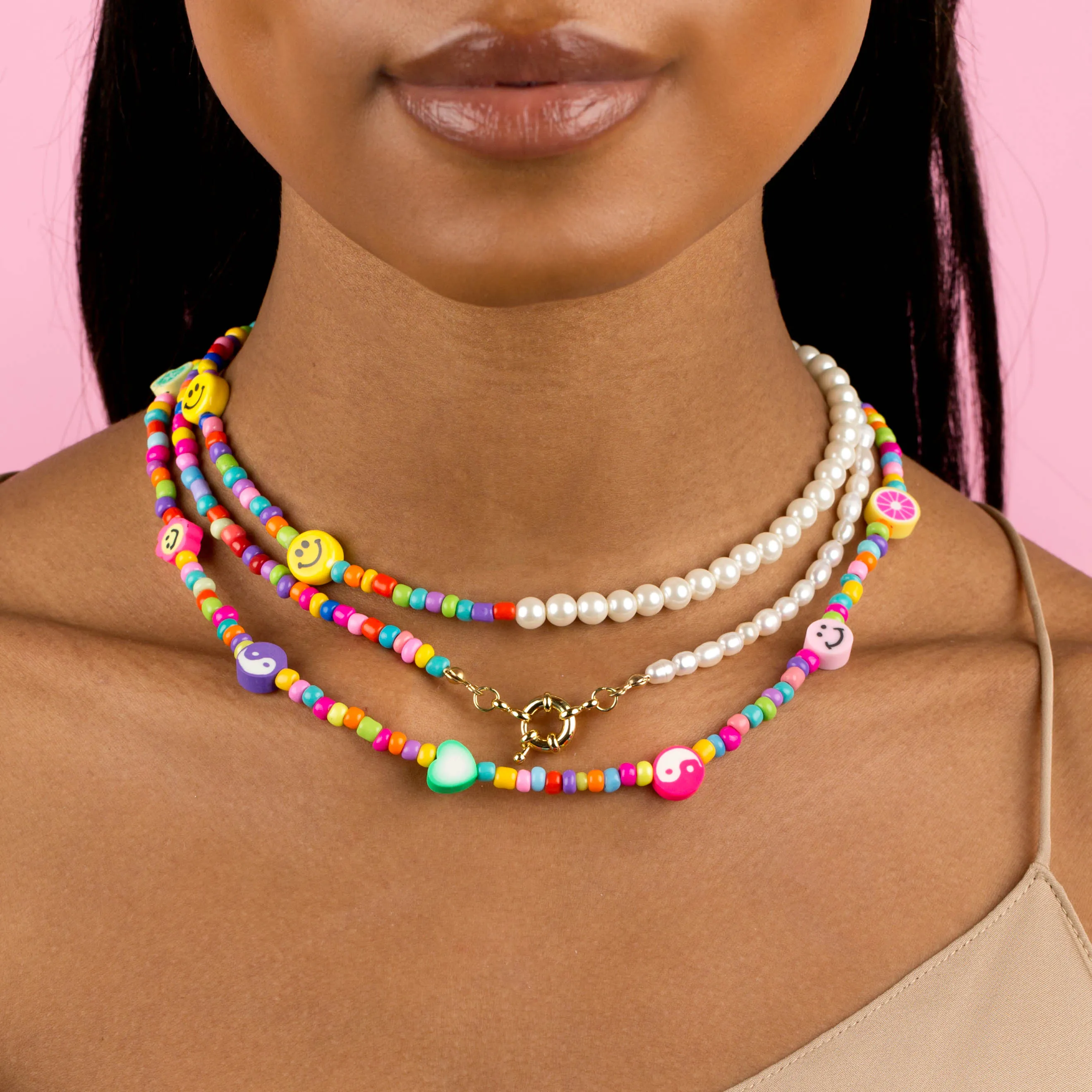 Colored Bead X Pearl Toggle Necklace