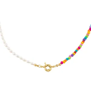Colored Bead X Pearl Toggle Necklace