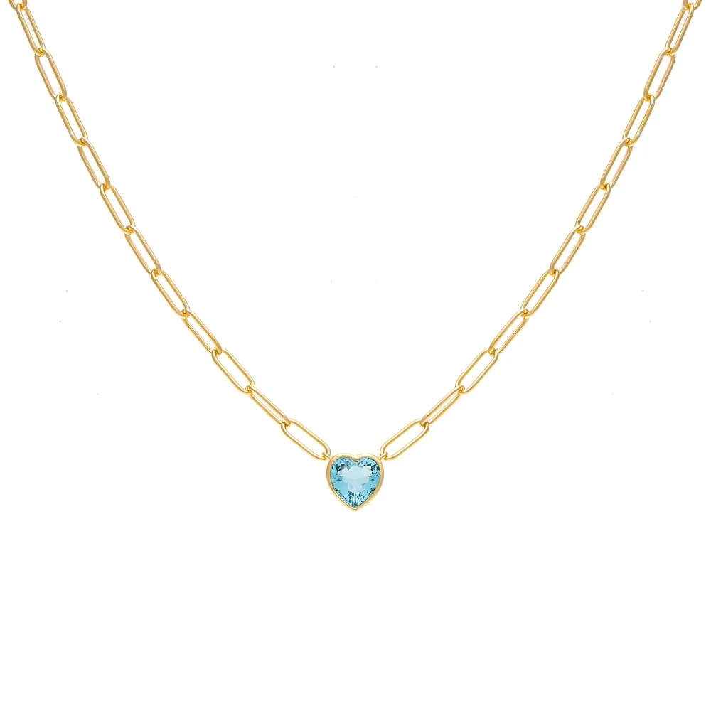 Colored Bezel Heart Link Necklace