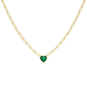 Colored Bezel Heart Link Necklace
