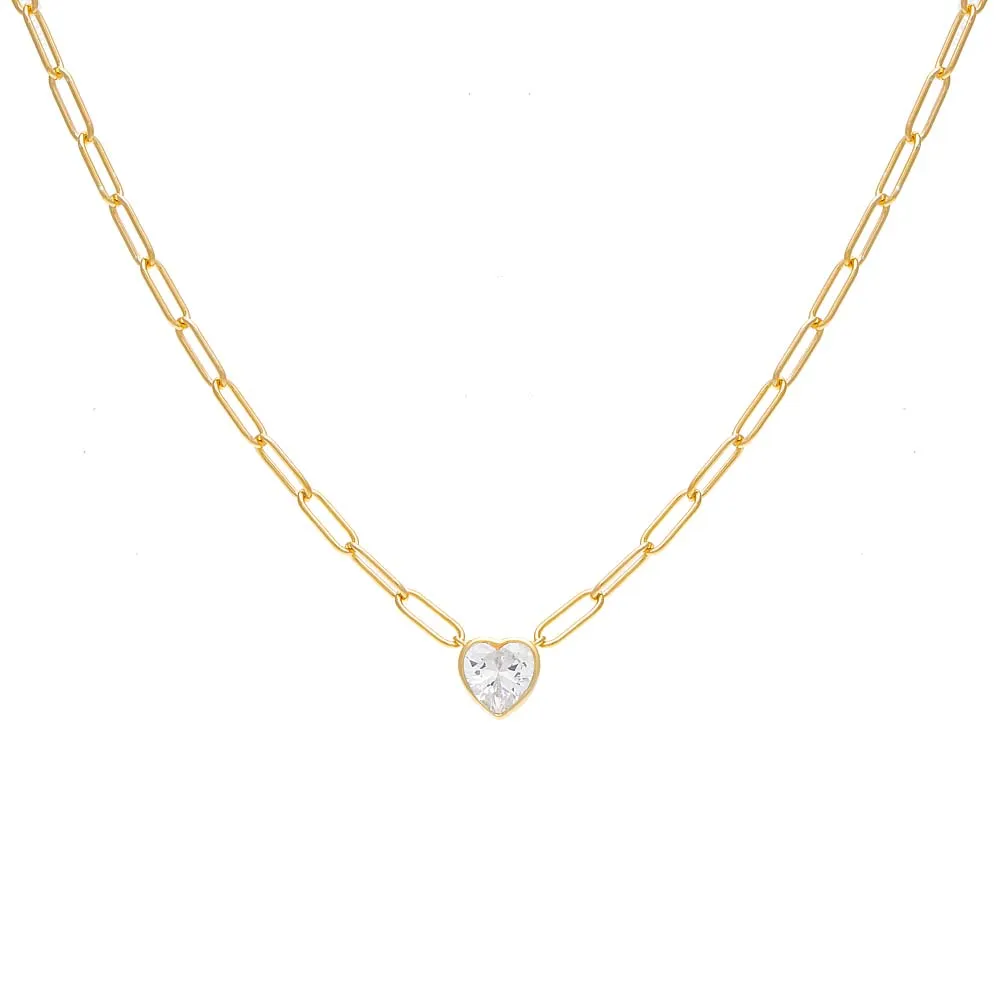 Colored Bezel Heart Link Necklace