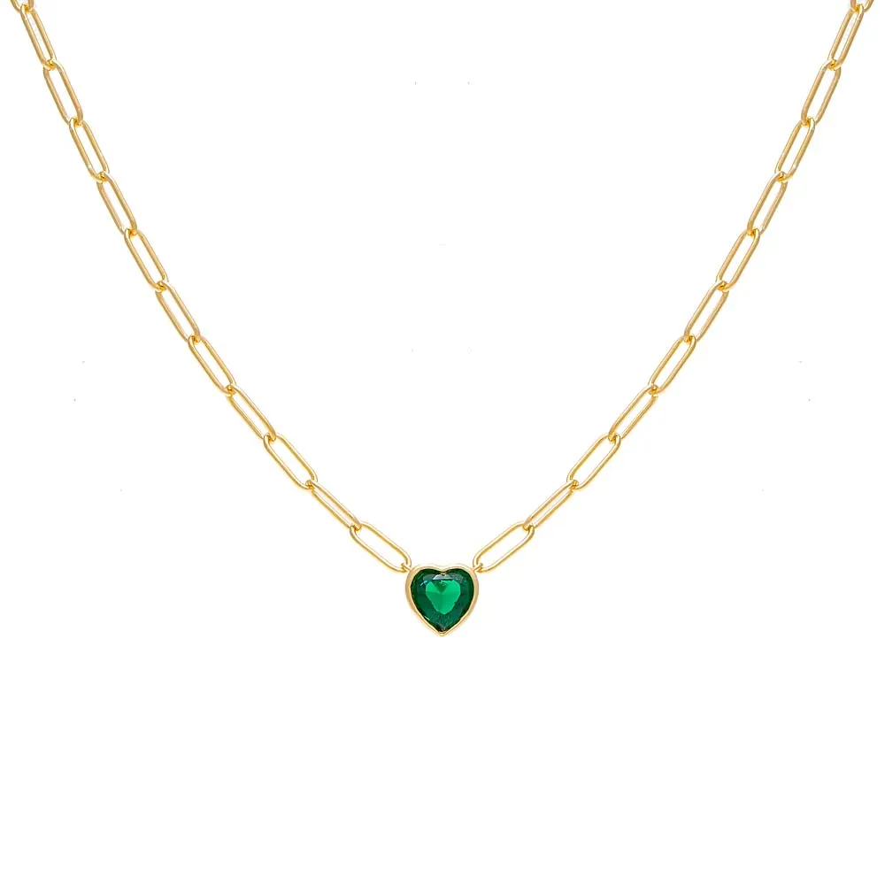 Colored Bezel Heart Link Necklace