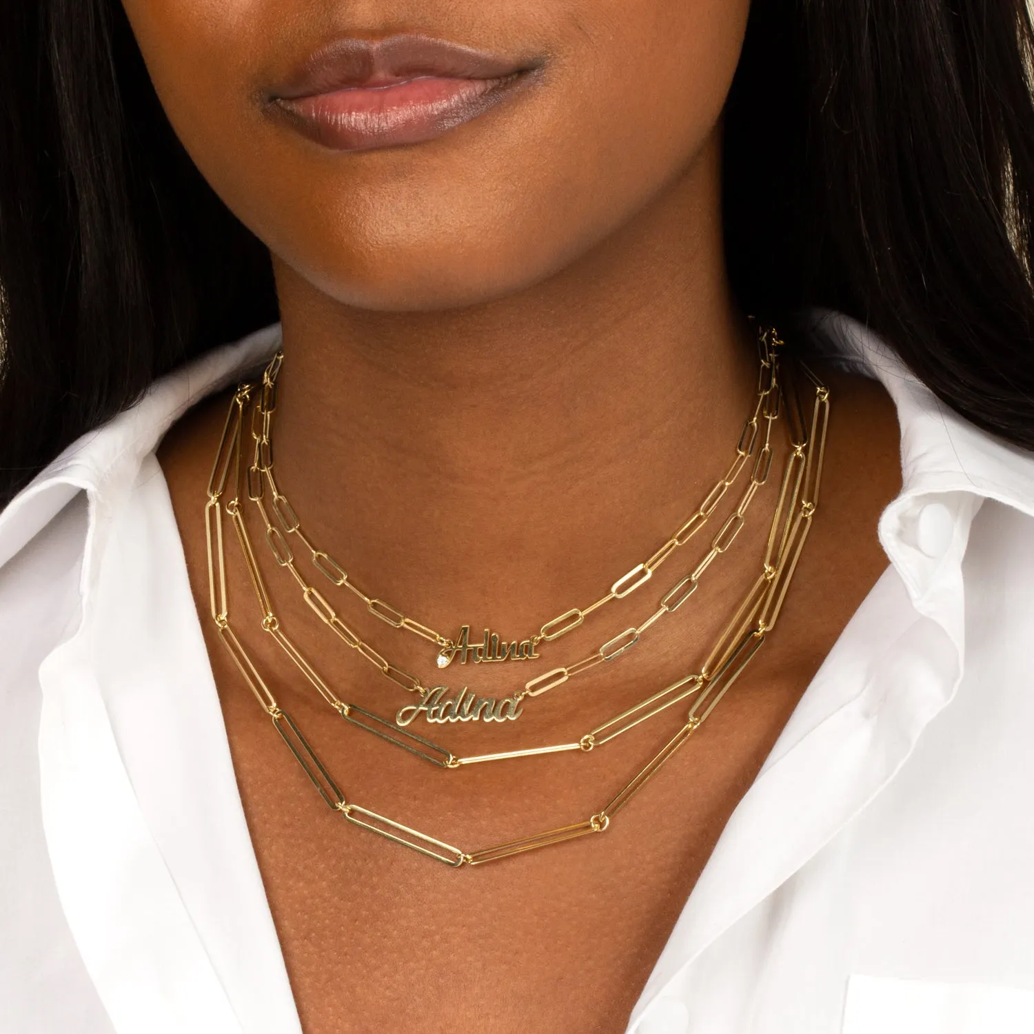 Colored CZ Script Name Paperclip Necklace