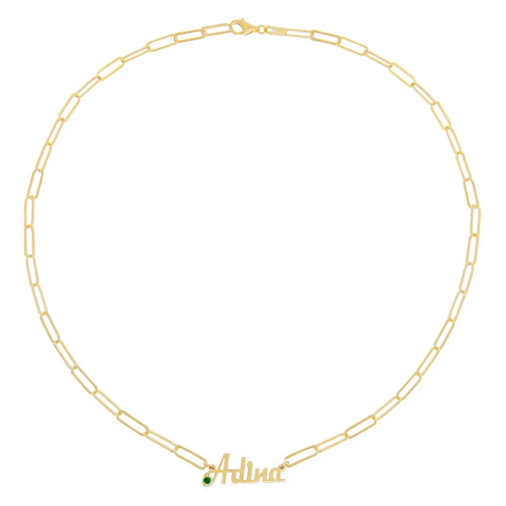 Colored CZ Script Name Paperclip Necklace