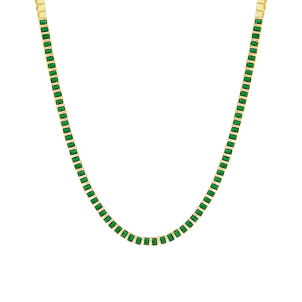 Colored Emerald Bezel-Set Tennis Necklace