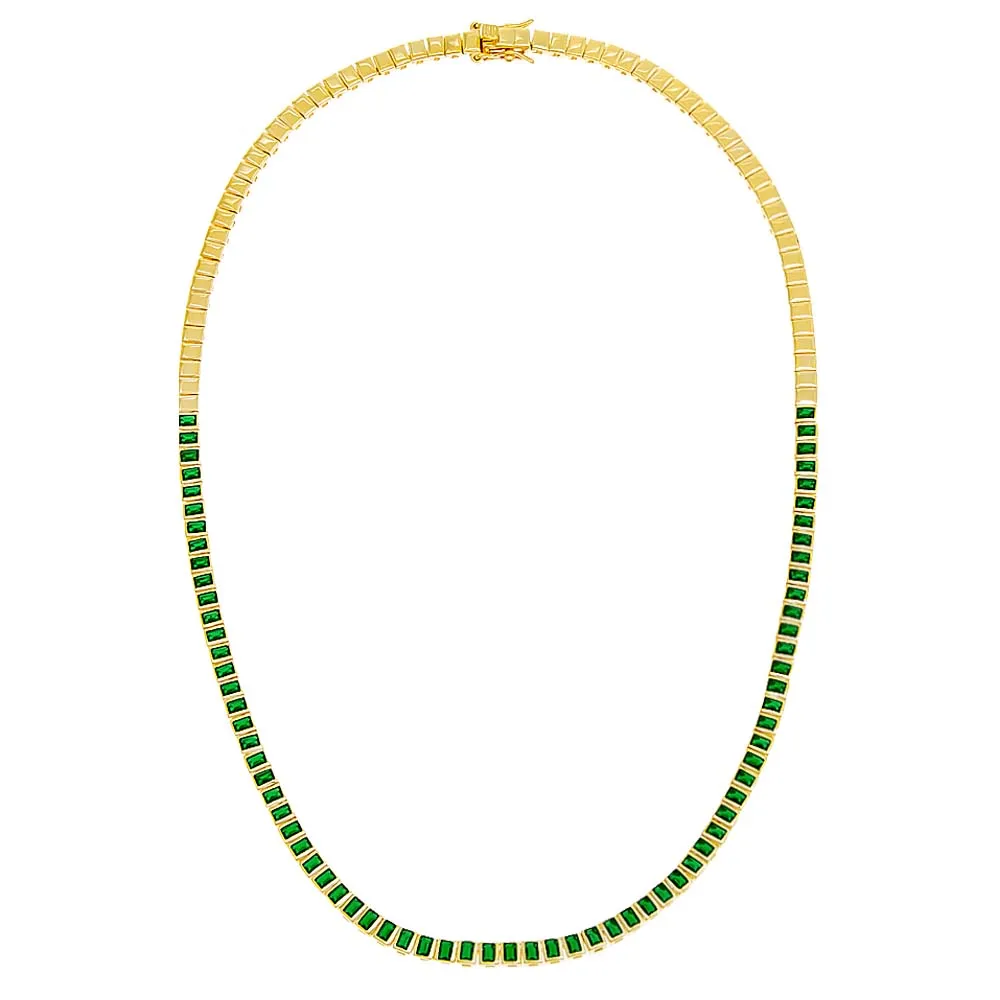 Colored Emerald Bezel-Set Tennis Necklace