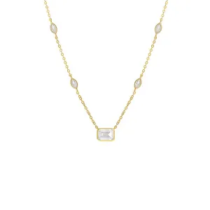 Colored Emerald X Marquise Bezel Station Necklace