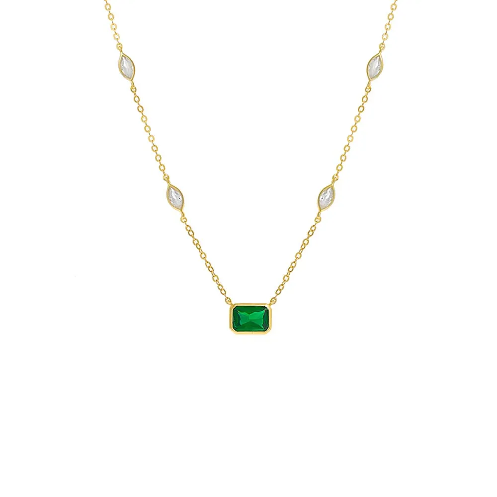 Colored Emerald X Marquise Bezel Station Necklace