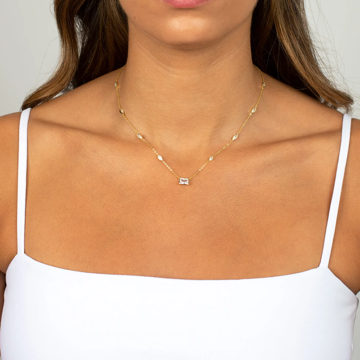 Colored Emerald X Marquise Bezel Station Necklace