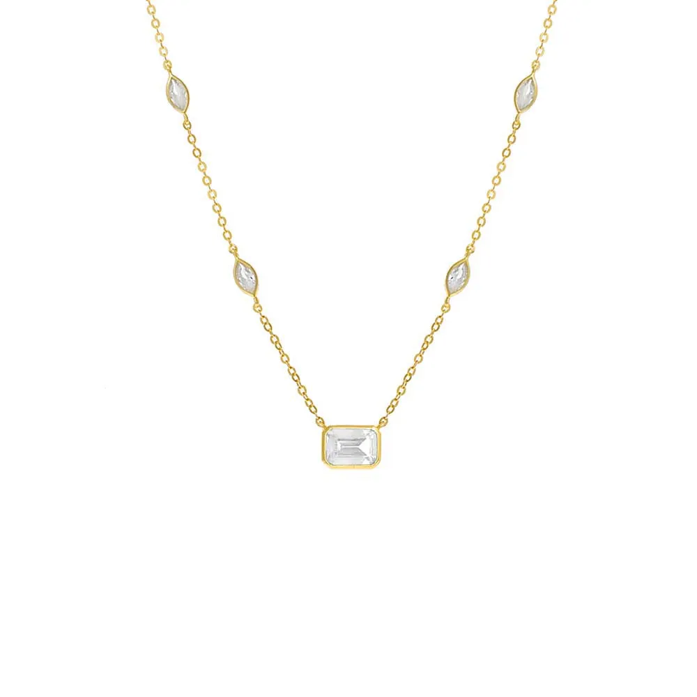 Colored Emerald X Marquise Bezel Station Necklace