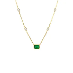 Colored Emerald X Marquise Bezel Station Necklace