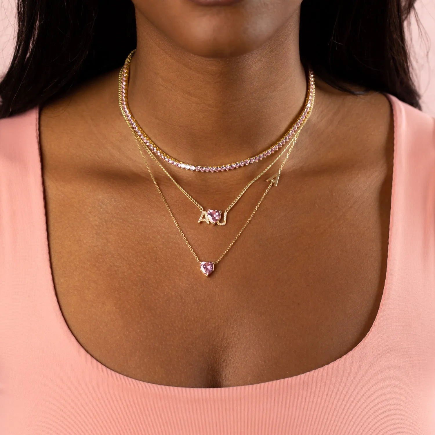 Colored Heart Nameplate Necklace