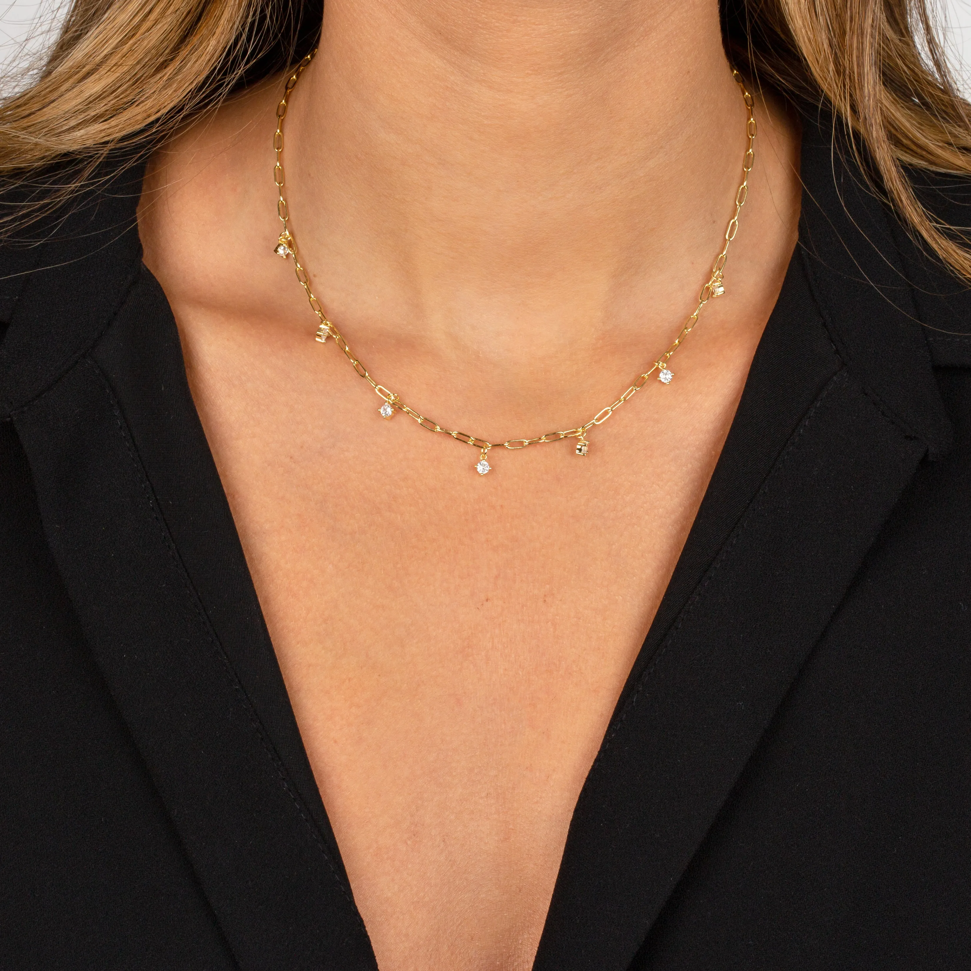 Colored Multi Dangling CZ Stone Link Necklace