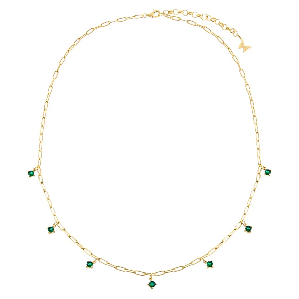 Colored Multi Dangling CZ Stone Link Necklace