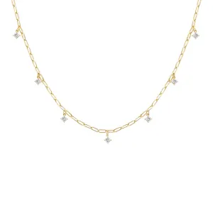 Colored Multi Dangling CZ Stone Link Necklace