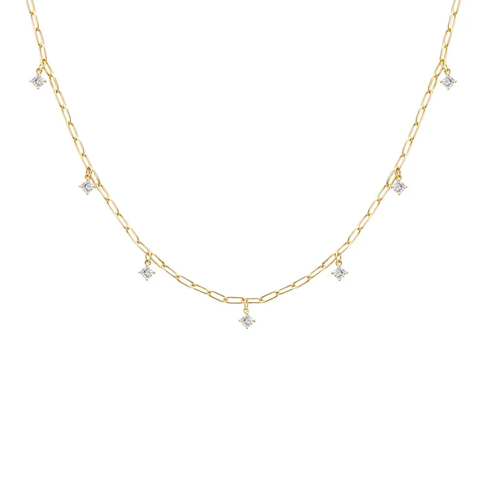 Colored Multi Dangling CZ Stone Link Necklace