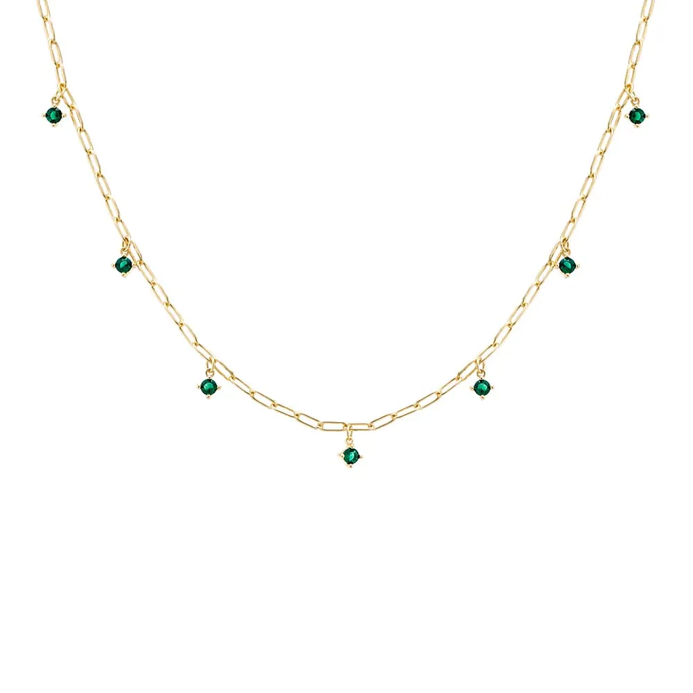 Colored Multi Dangling CZ Stone Link Necklace