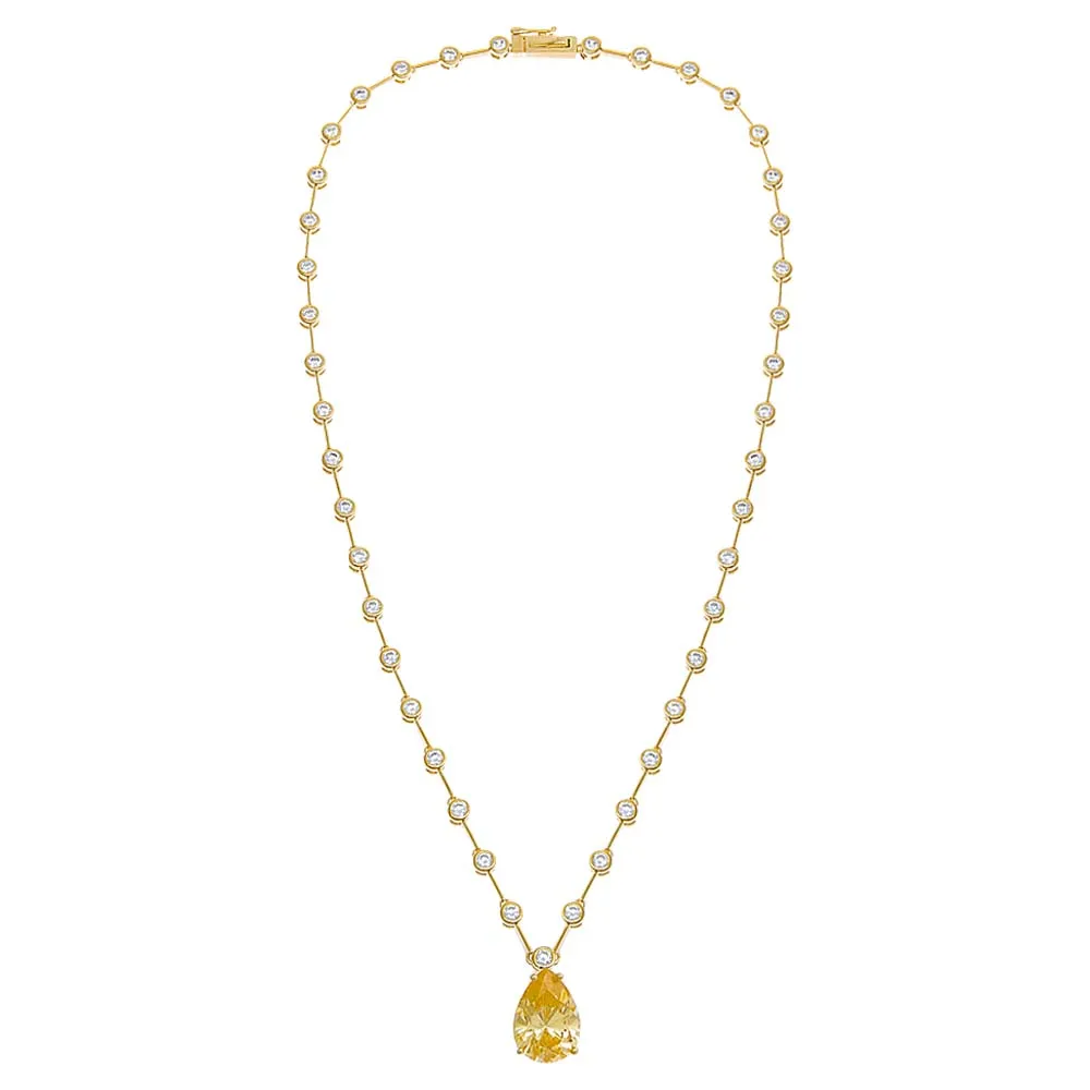 Colored Teardrop X Bezel Tennis Necklace