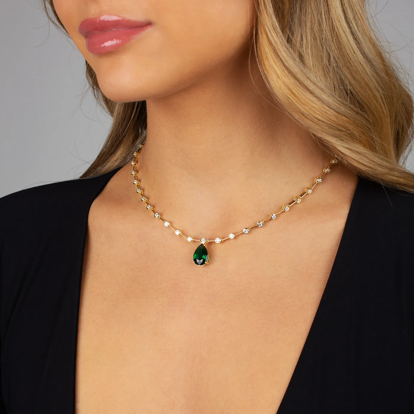 Colored Teardrop X Bezel Tennis Necklace