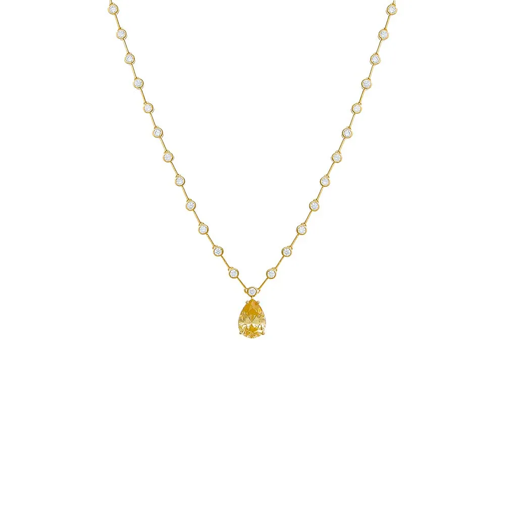 Colored Teardrop X Bezel Tennis Necklace