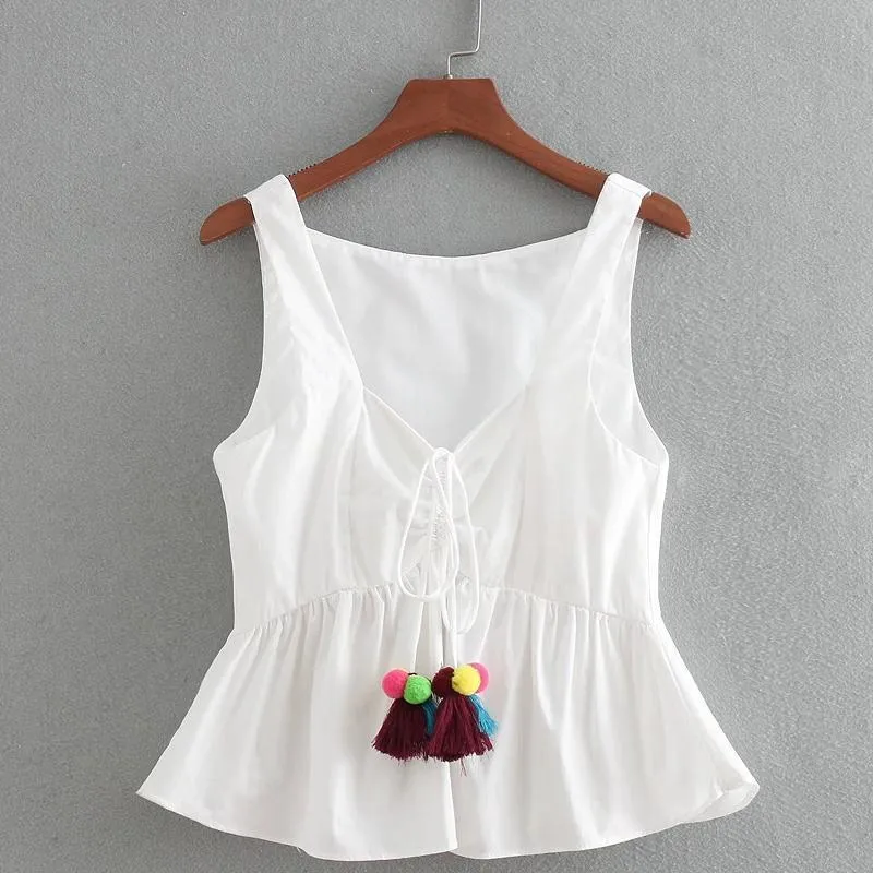 Colorful Ball Decoration Lace-Up Tank Top