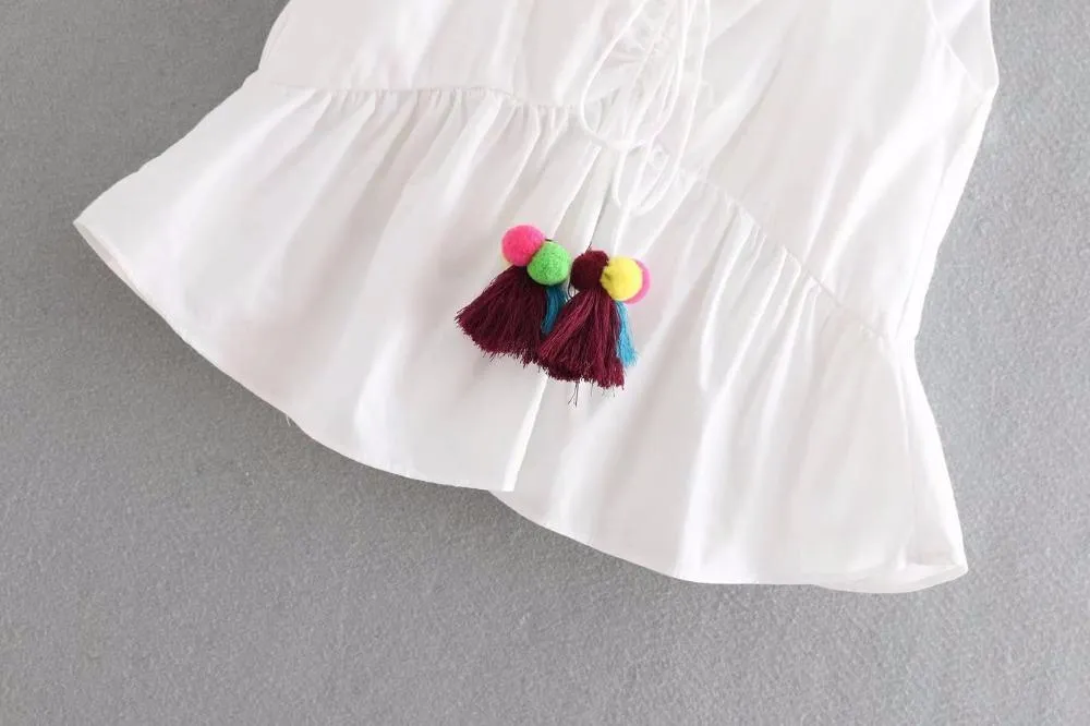 Colorful Ball Decoration Lace-Up Tank Top
