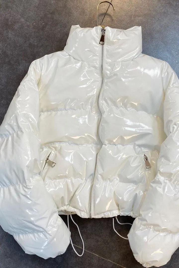colorful pearlescent patent leather shiny pure color cotton jacket