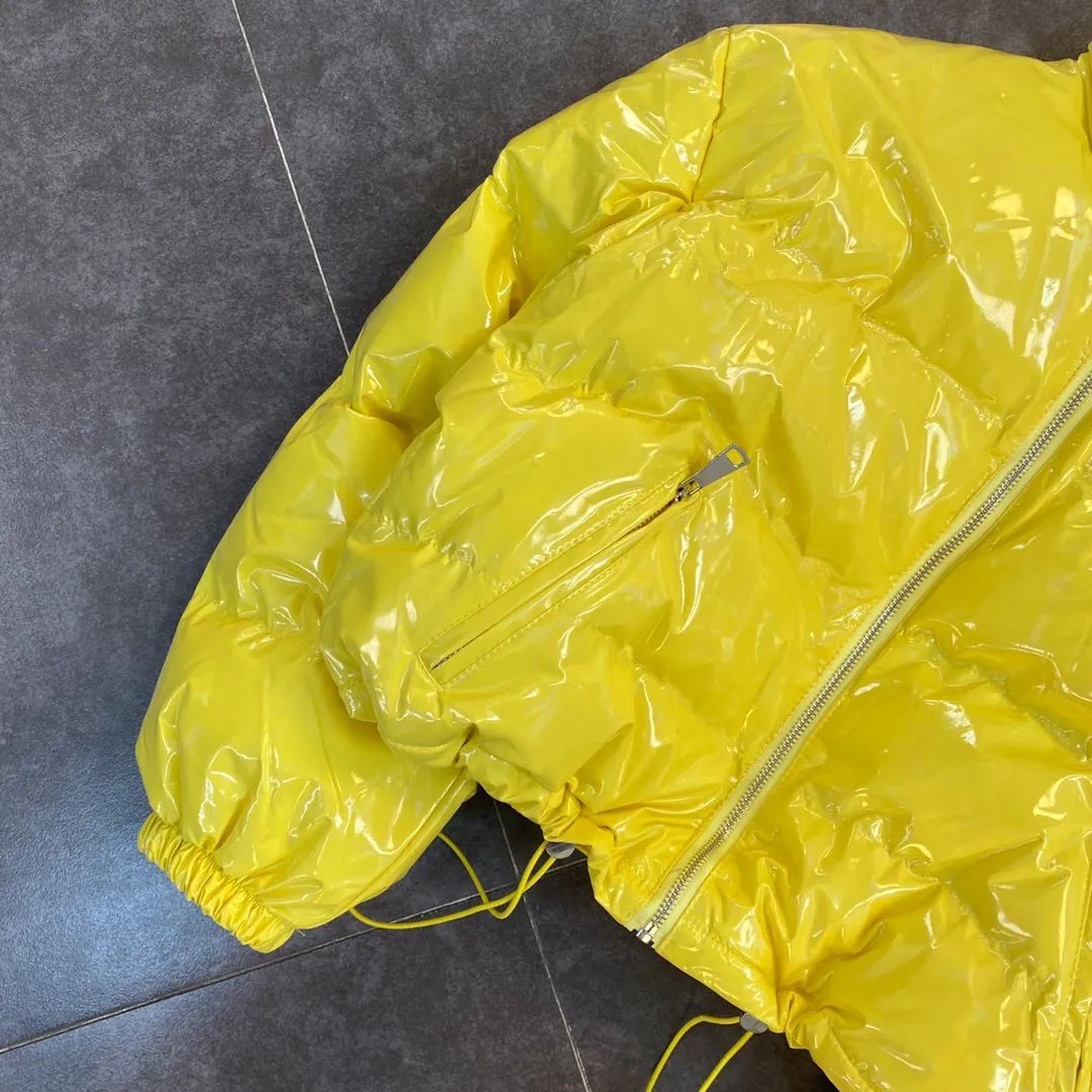 colorful pearlescent patent leather shiny pure color cotton jacket