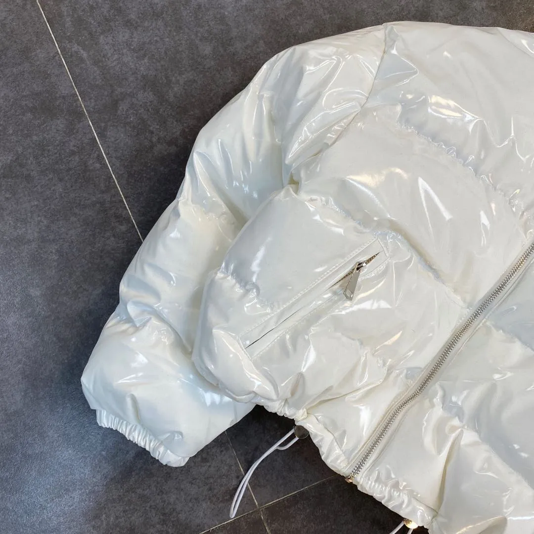colorful pearlescent patent leather shiny pure color cotton jacket