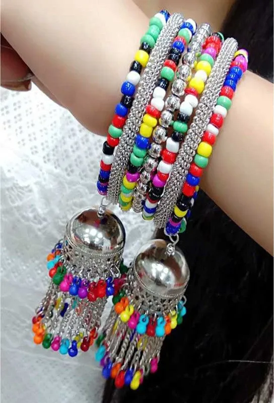 Combo of 2 Silver Bangle Bracelet with Hanging Jhumki